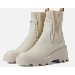 Dolce Vita Hoven Stud H2O Boots 10 White Leather Ankle Booties Chelsea Heel Lug
